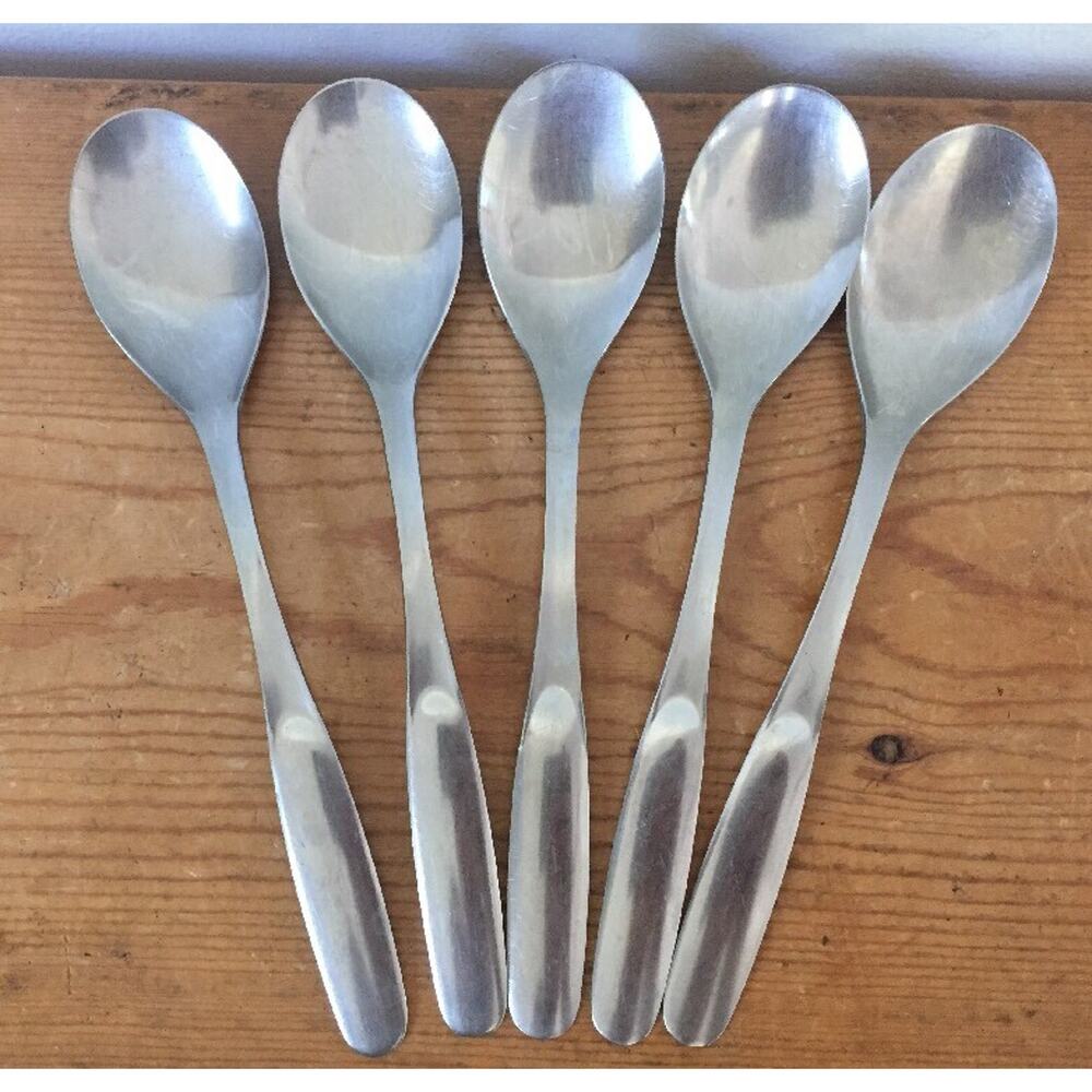 Set Of 5 Vintage Hackman Finland Stainless Steel Soup Spoons Silverware Flatware